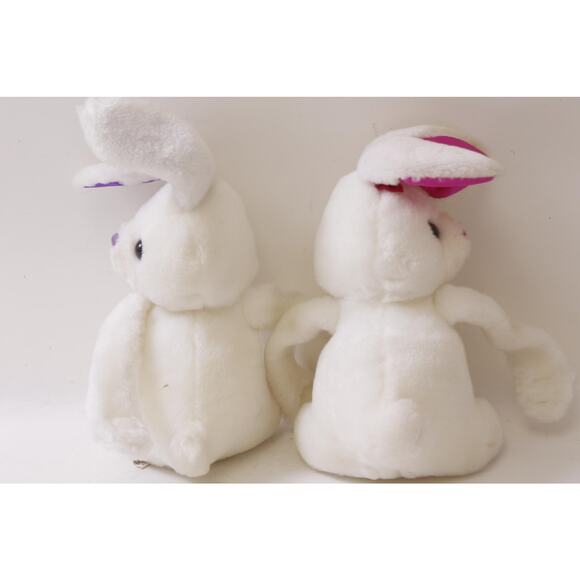 Two Plush White Hugging Rabbits with Purple and Pink Ears, Soft Toy, 643 - Picture 3 of 5